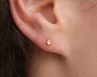 Tiny Hamsa Stud Earrings Sterling Silver 22K Gold Plated – Dainty Hamsa Hand Post Earrings – Minimalist Gold Jewelry Gift for Her