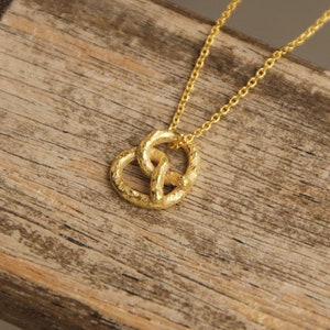 Gold Brezel Charm Necklace, Minimalist sterling silver food necklace, Friendship jewelry