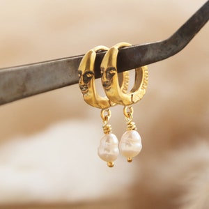 Moon Face Huggie Hoops, Crescent Moon Earrings