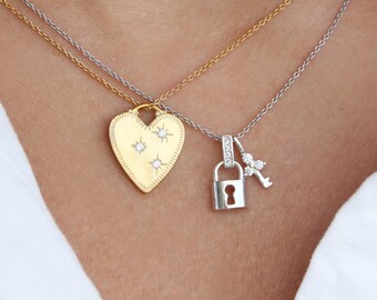 Pavé Padlock Necklace, Dainty Friendship pendant, Delicate cz Key Necklace, Love Necklace