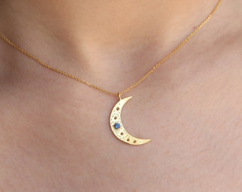 Topaz Crescent Moon Necklace, Silver Crescent moon Necklace, half moon necklace, Gift for her, Birthday gift