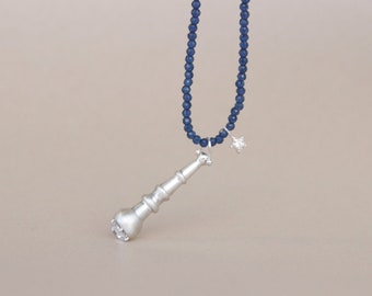 Telescope Star Charm Beaded Necklace, Dainty Gemstone Celestial necklace