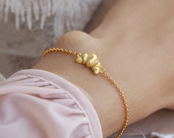 Golden Croissant Bracelet, Croissant charm bracelet, French Parisian Twisted Gold dainty Bracelet