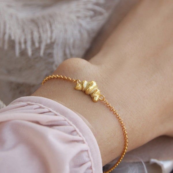 Golden Croissant Bracelet, Croissant charm bracelet, French Parisian Twisted Gold dainty Bracelet