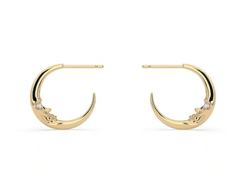 Topaz Moon Hoops, Celestial hoop earrings