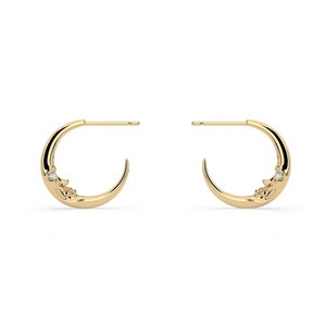 Topaz Moon Hoops, Celestial hoop earrings