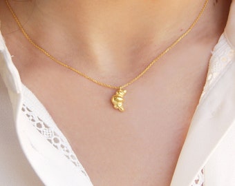 Croissant Charm Necklace, Croissant charm necklace, Stacking French Parisian Twisted Gold dainty necklace