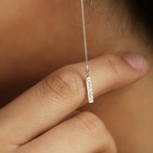 Stone bar Threader Earrings, Stone Drop Earring, Long Stone Chain Earrings