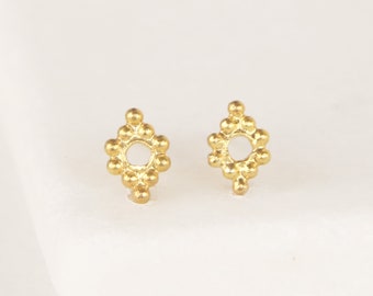 Gold diamond shaped stud earrings, Minimalist sterling silver earrings, Dainty gold studs