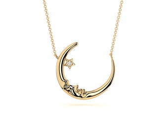 Collier croissant de lune étoilé, collier demi-lune avec petite étoile, collier lune délicat, collier céleste