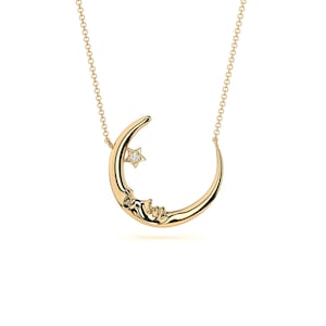 Starry Crescent Moon Necklace, half moon with tiny star necklace, delicate moon necklace, Celestial necklace