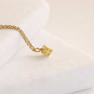 Gold Dainty Dice Charm Necklace, Minimalist lucky vegas poker necklace, Sterling silver dice necklace