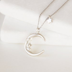 Crescent Moon Necklace, half moon with tiny star pendant, delicate moon necklace, Celestial necklace