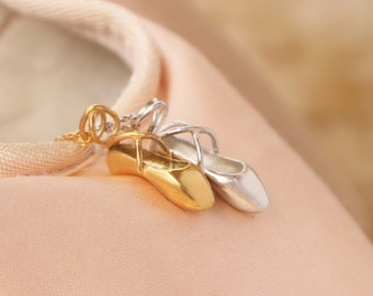 Pointe Shoe Charm Necklace, Gold Ballet slippers, Ballet Necklace for Ballerina Gift, Dancer necklace