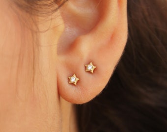 Tiny Star Stud Earrings, Tiny celestial earrings, Minimalist star stud earrings