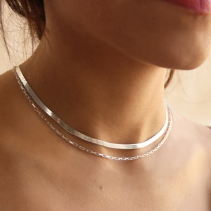 Herringbone Chain Necklace, Flat Snake chain necklace, Layering gold necklace