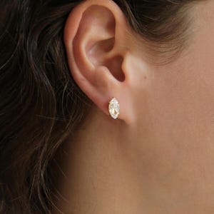 Marquise Stud Earrings, Minimalist sterling silver stud earrings, Dainty wedding stud earrings