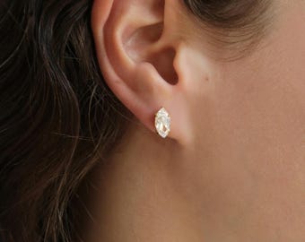 Marquise Stud Earrings, Minimalist sterling silver stud earrings, Dainty wedding stud earrings