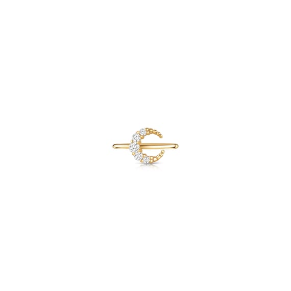 Crescent Moon Ring Sterling Silver – Pave Topaz Dainty Stacking Ring – Minimal Celestial Jewelry – Gift for Her – USA Duties Included