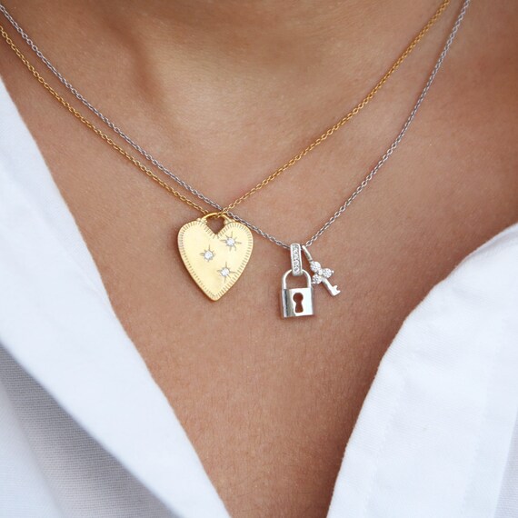 Pav Padlock Necklace Dainty Friendship Pendant Delicate Cz Key