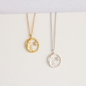 Oval Moon Star Pendant Necklace, Celestial Necklaces