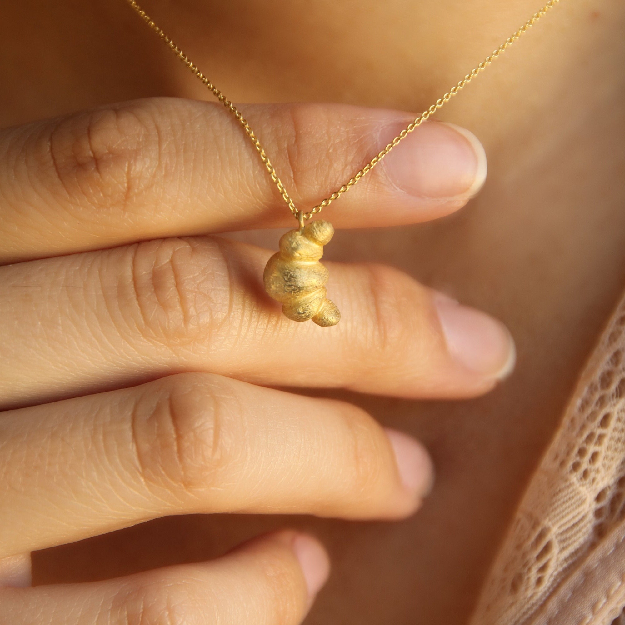 Croissant Charm Necklace, Croissant Charm Necklace, Stacking