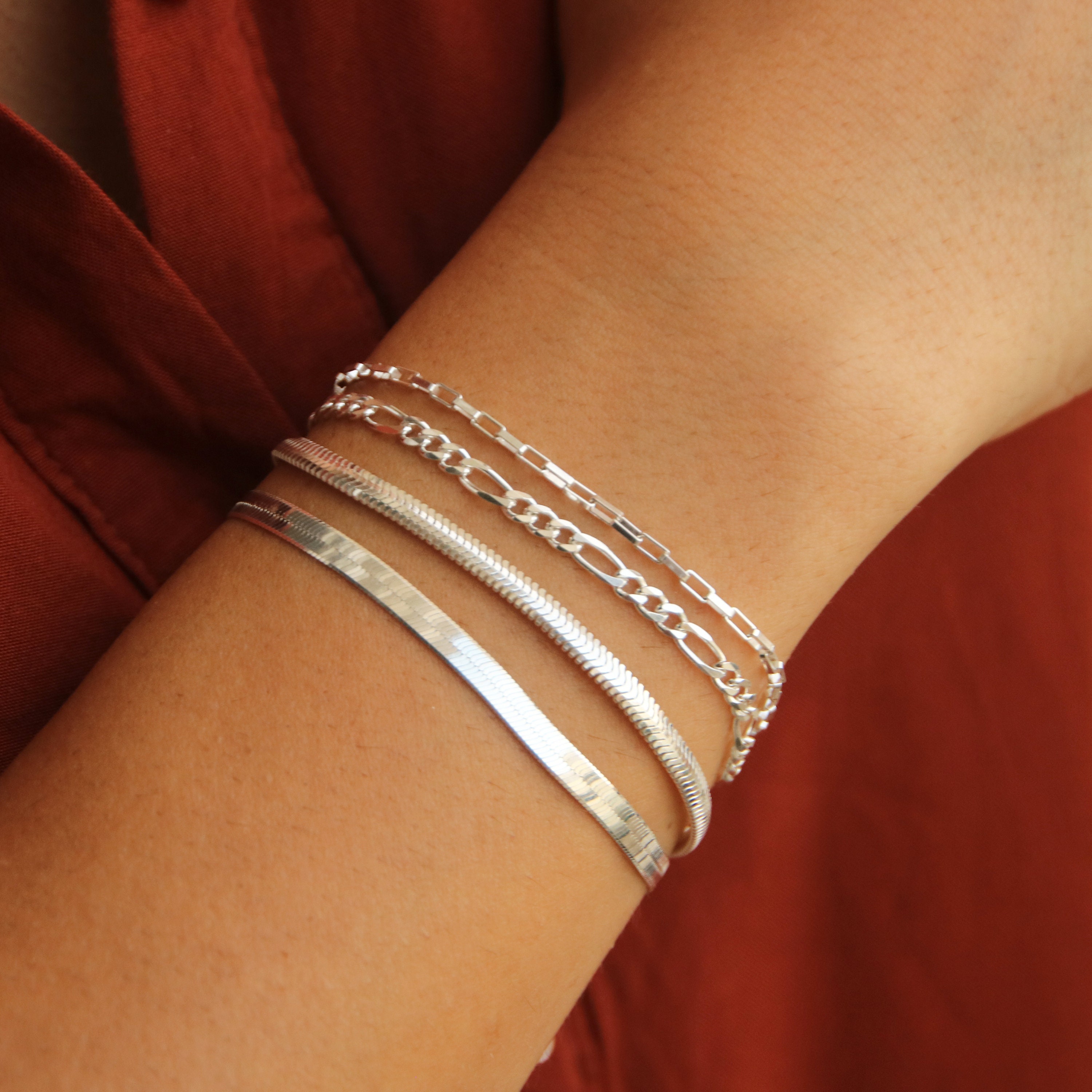 Herringbone Chain Bracelet Charm Bracelet Solid Sterling Etsy Norway