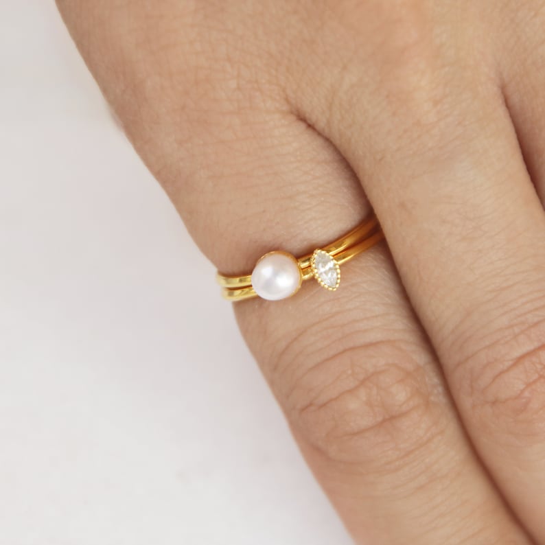 Dainty skinny stacking ring Minimalist gemstone sterling silver ring Tiny marquise ring