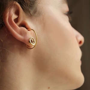 Saturn Suspender Stud Earrings, Sterling silver earrings, Minimalist stud earrings, Modern Geometric Gold stud earrings