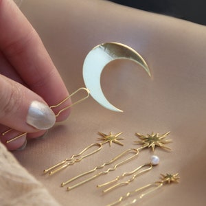 Gold Celestial sterling silver pins, Wedding bride pin set, Hair pins for women image 4