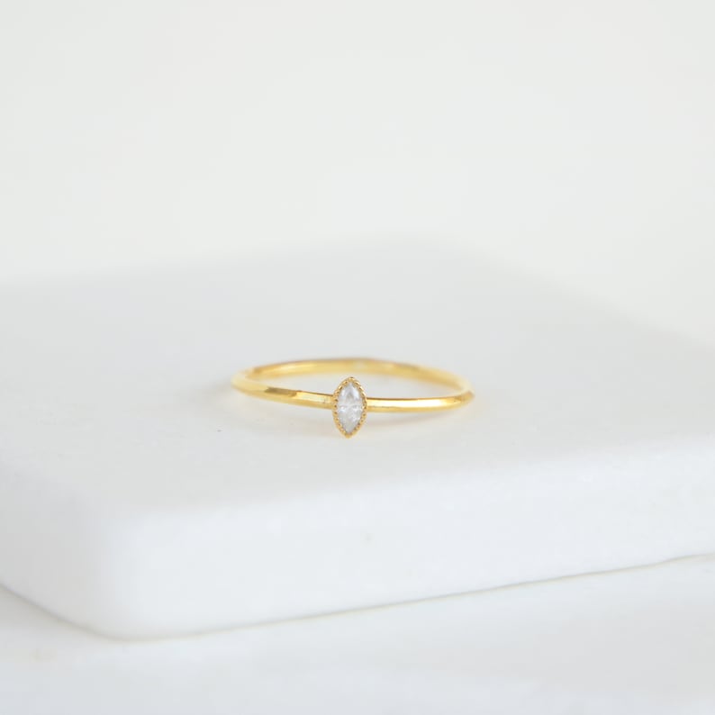 Dainty skinny stacking ring Minimalist gemstone sterling silver ring Tiny marquise ring