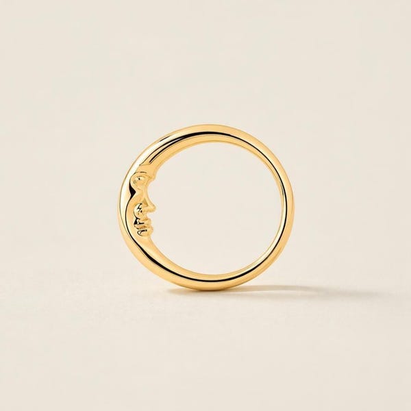 Crescent Moon Ring Sterling Silver – Sculptural Minimalist Ring – Celestial Jewelry Gift for Her – USA Duties Included