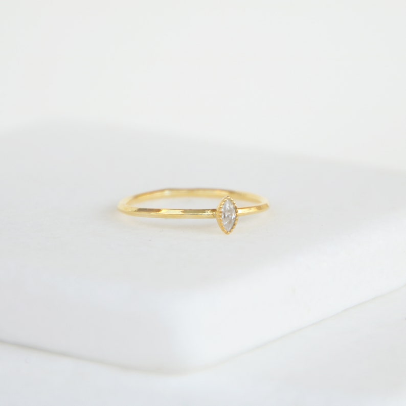 Dainty skinny stacking ring Minimalist gemstone sterling silver ring Tiny marquise ring