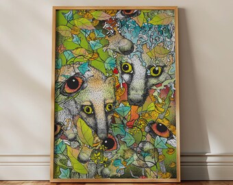 Coati Poster Neo Pop Art Print, Maximalist Wall Art with Beetles, Surrealism, Teen Room Decor