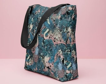 Flamingo fabric bag Stylish bag with pop botanical pattern, plant design, floral motif perfect for any cocktail party