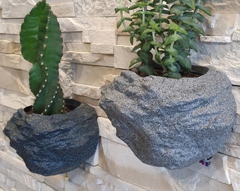 Large wall planter 22cm Granite stone rock look planter Large succulent pot Wall decor Indoor Wall Mounted Hanging Air pot Jardiniere