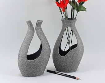 Granite Look Vase: Modern Minimalist Sculpture, Dried Flowers