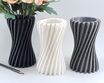 Modern Gear Vase: Black Granite Look, Minimalist Home Decor