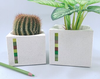 Mosaic White Granite Look Planter, 3D Printed Succulent Pot