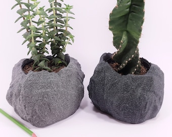 Granite Look Flower Planter: Black & Grey Stone Succulent Pot