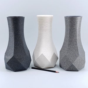 Large 10in 25cm granite stone look vase Black Grey White vase Geometric live flower Unique vase Rock Granite effect Minimalist Concrete look