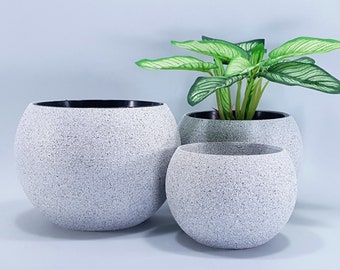 Sphere planter Rock white granite stone look planter Live flowers Unique planter Minimalist style Concrete look Minimalist planter Modern