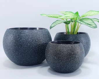 Sphere Planter, Black Granite Stone Look, Modern Minimalist Style