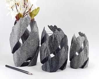 Large 20cm 7.8in Rock sculpture grey or black granite stone look vase Live flowers vase Unique vase Minimalist style Futuristic Modern vase