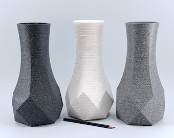 Large Granite Look Vase, Geometric 3D Printed PLA Decor (10in)