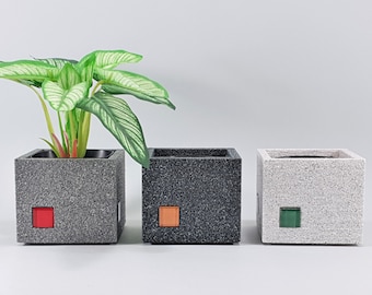 Granite Look Succulent Planter – Modern Cubic Table Decor