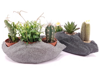 Granite Look Succulent Planter - Rock Shape, 3-Pot Table Centerpiece