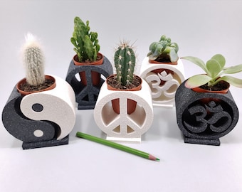 3D Printed Yin Yang Peace Ohm Sign Succulent Pot: Granite Look Table Decor