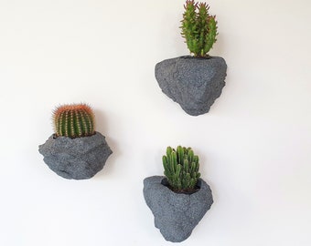 3er Set Wand übertopf Granit Stein Look Großer Sukkulenten Topf Wanddekoration Innen Übertopf Wandbehang Hänge übertopf Jardiniere