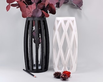 Gothic Black and White Vase, Modern Minimalist Decor (11 Inch)
